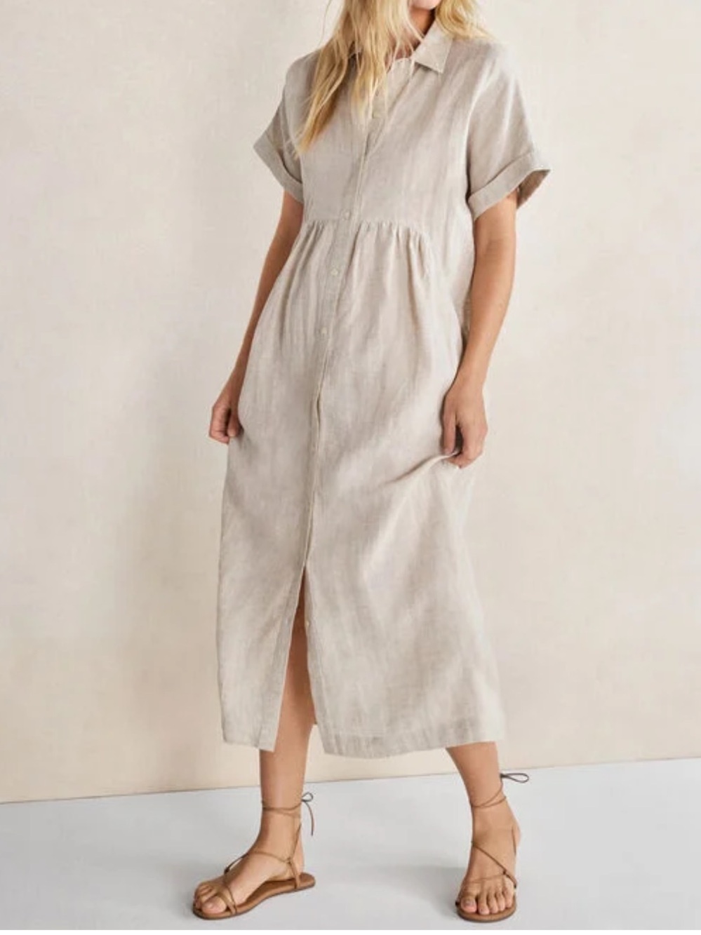 Haven Well Within Beige Linen Button-Front Dress Size Medium